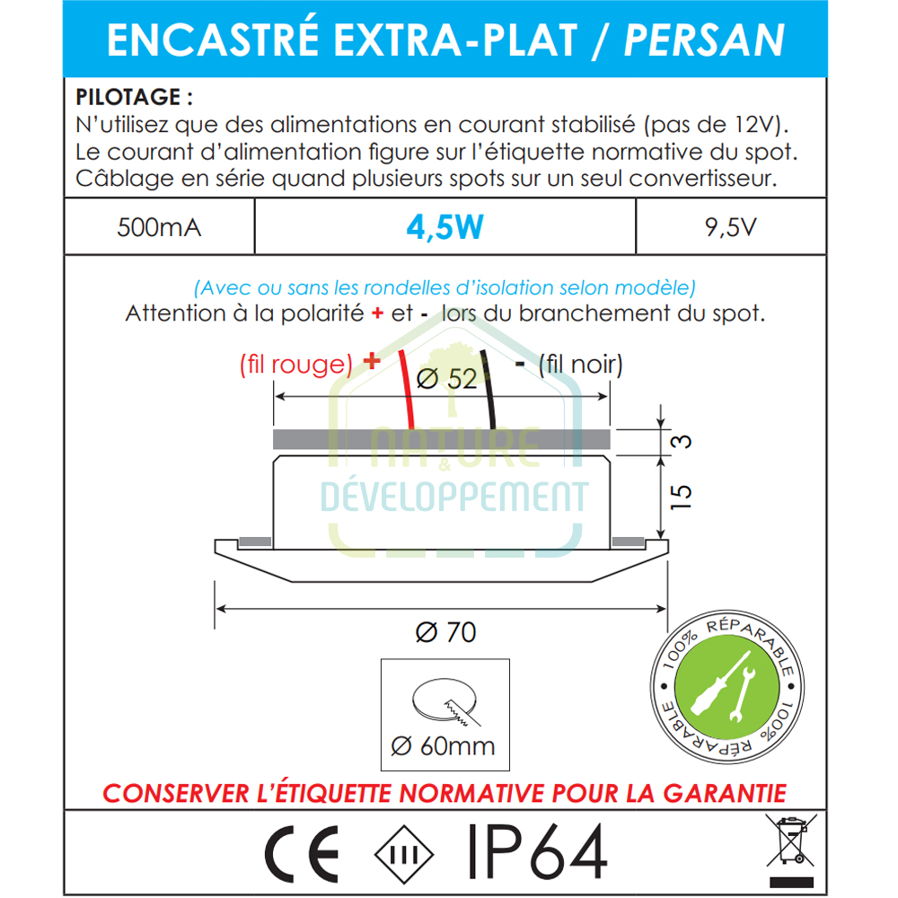Spot LED encastrable extra-plat 4,5W gamme PERSAN – Image 6
