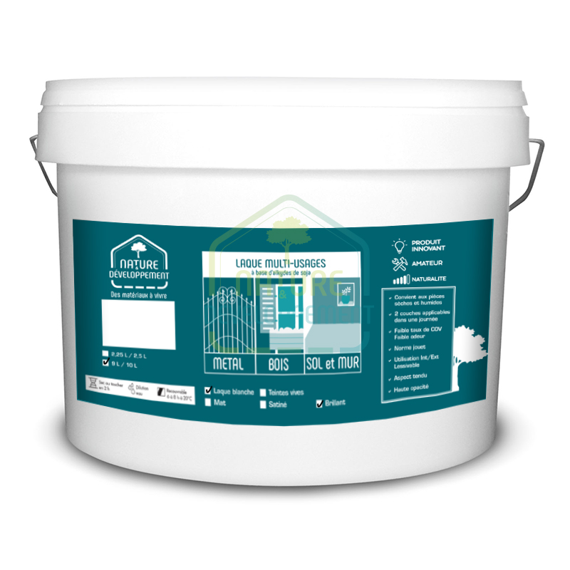 Peinture laque brillante blanche pour bois, murs, sols et métal de Nature & Développement – Image 3