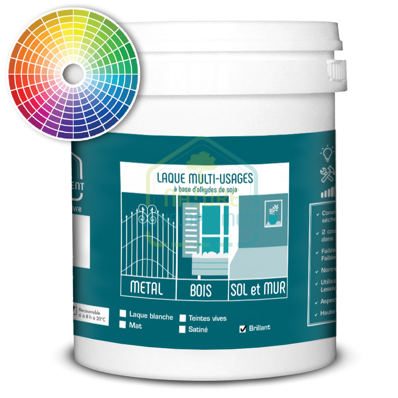 Peinture laque brillante teintée pour bois, murs, sols et métal de Nature & Développement
