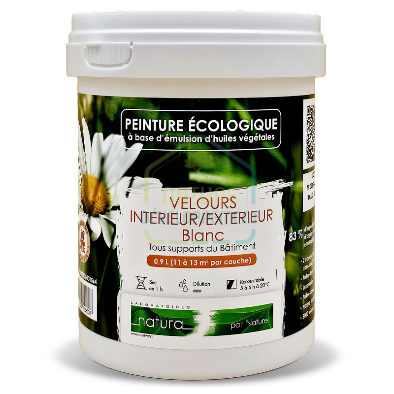 Peinture végétale lessivable velours blanche intérieur extérieur de Natura