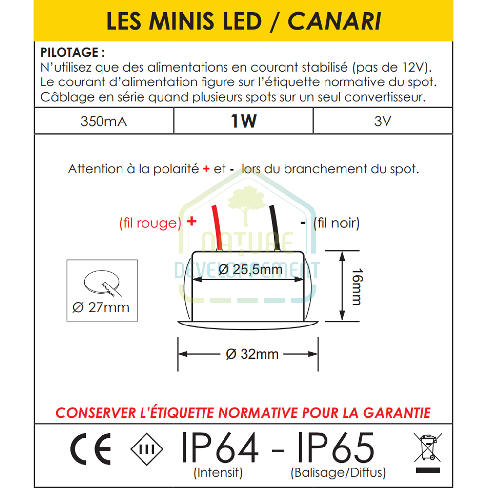 Spot salle de bain encastré Kit LED 1W CANARI – Image 6