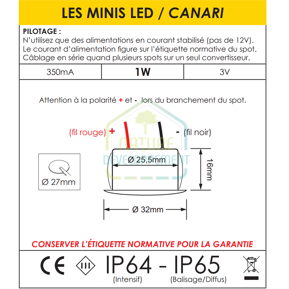 LED encastrable éclairage diffus 1W gamme CANARI – Image 6