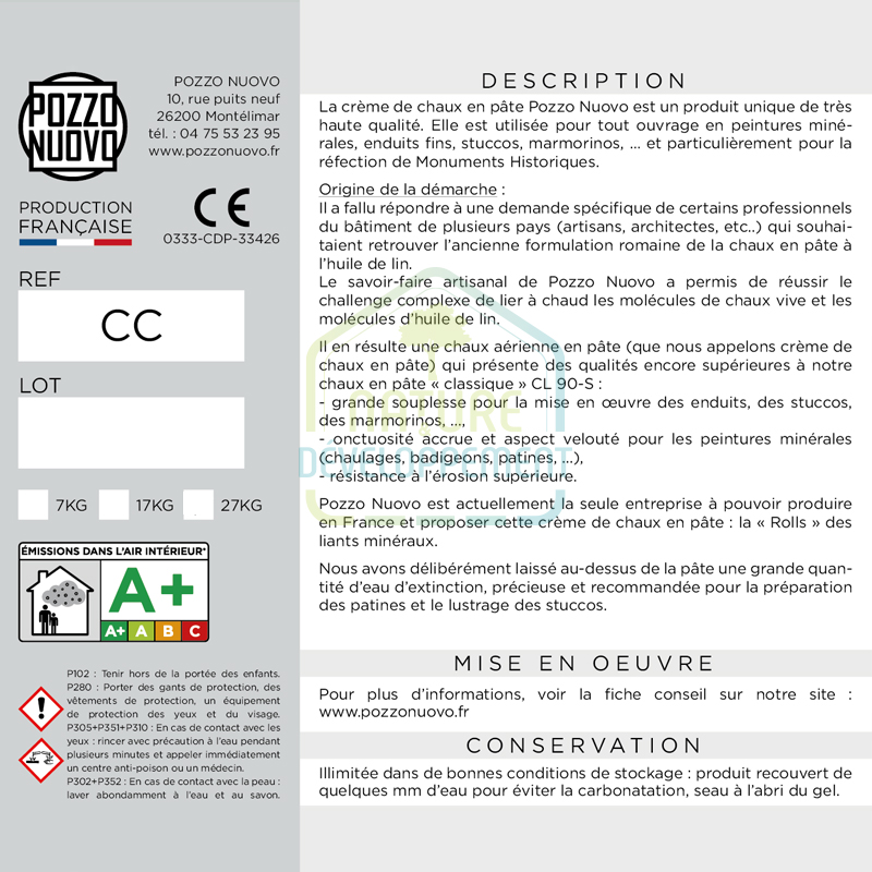 Crème de chaux en pâte à l'huile de lin Pozzo Nuovo – Image 5