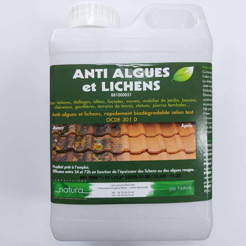 anti mousse toiture natura bidon produit anti algues et lichens prêt à l'emploi pour façade dallage et toiture