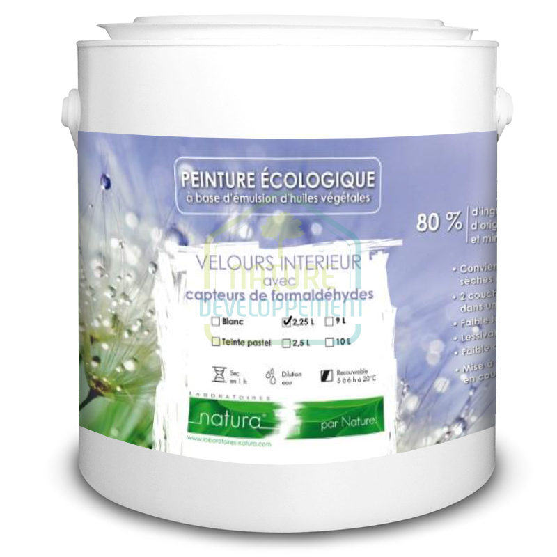 Peinture végétale avec capteurs de formaldéhydes lessivable Blanche Velours NATURA
