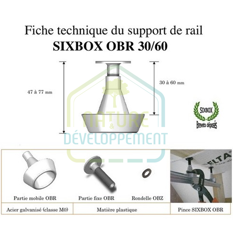 Support de rail réglable tête en acier galvanisé M0 OBR 30/60 SIXBOX – Image 2