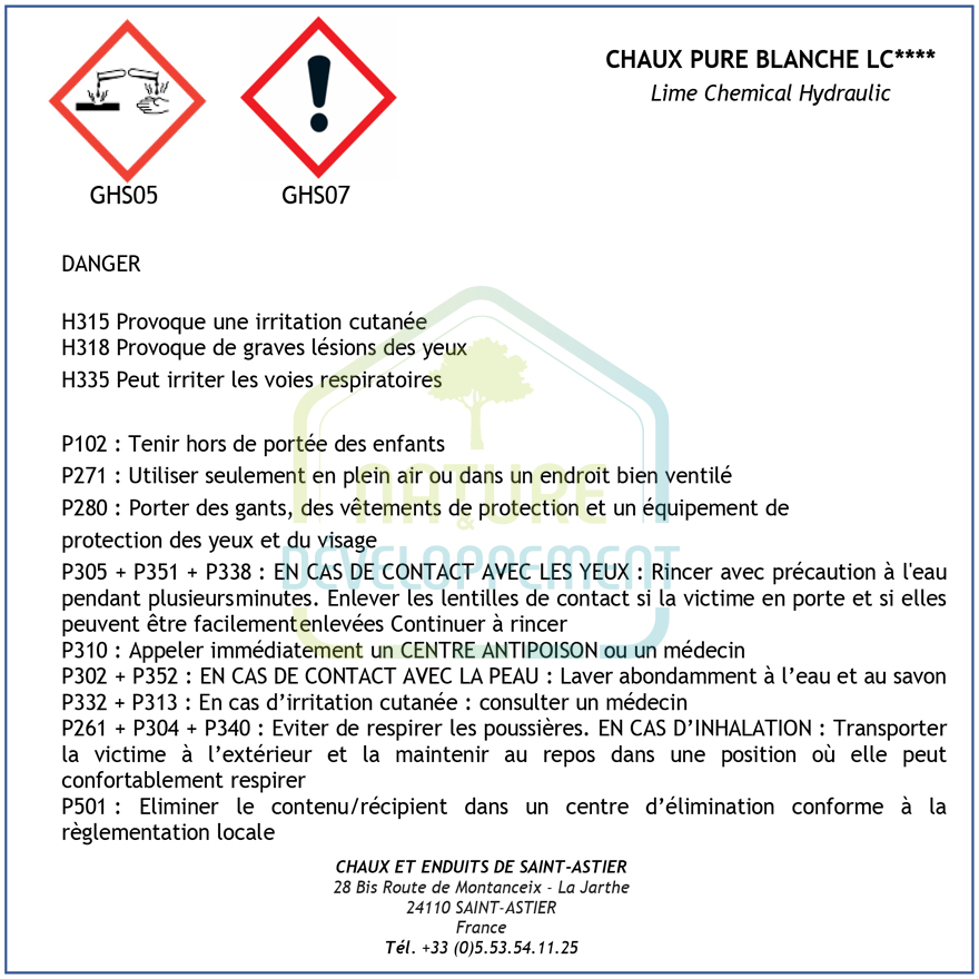 Chaux hydraulique Blanche NHL3,5 LC 25Kg de Saint Astier – Image 2
