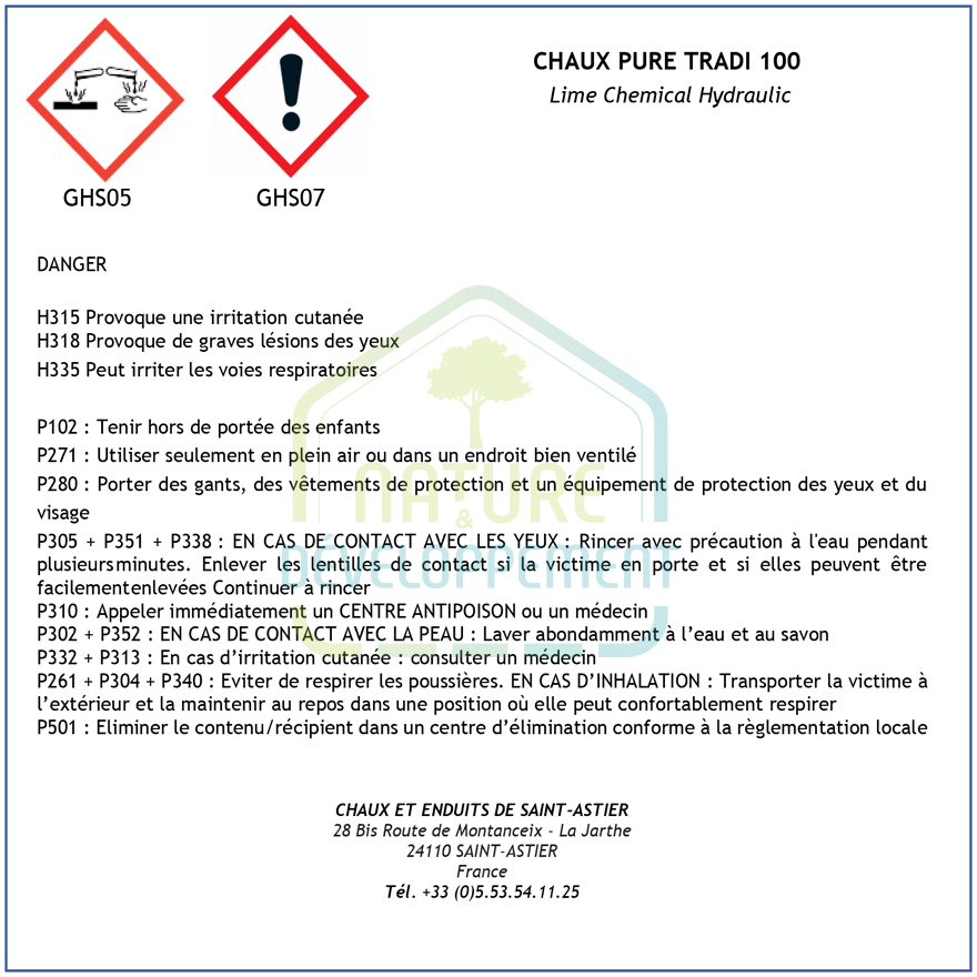 Chaux hydraulique NHL5 TRADI 100 Pure 25Kg de Saint Astier – Image 2