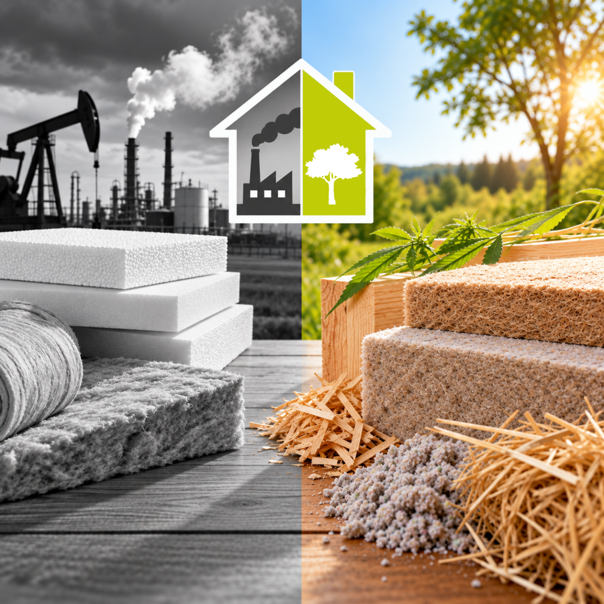 Comparaison entre isolants issus de la pétrochimie et isolants biosourcés en fibre de bois, chanvre et cellulose