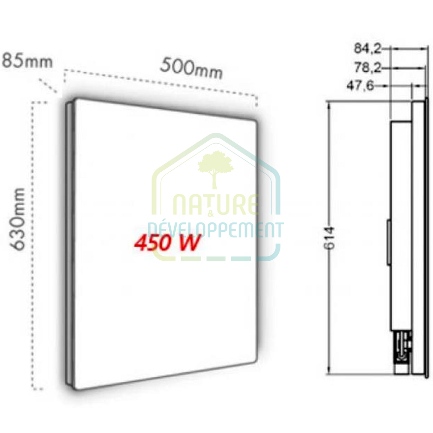 Radiateur en verre à inertie Solaris 450W 50x63cm – Image 2